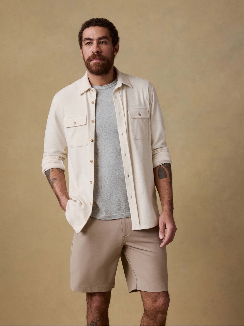 Faherty Legend Button Down Sweatshirt Shirt in Off White